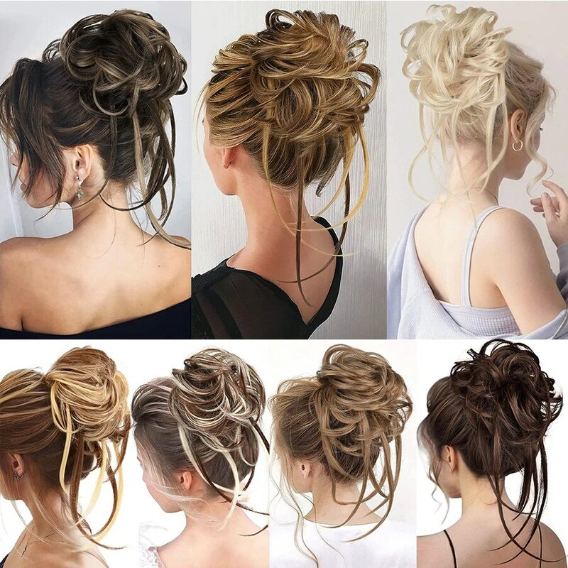 Bagunçado cabelo Bun Scrunchies para mulheres, chignon sintético, updo hairpiece, extensão do cabelo, encaracolado, ondulado, acessórios para o cabelo