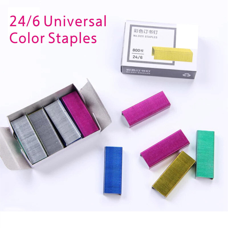 Colorido Staples Aço Inoxidável, Papelaria Binder, Adequado para Pequenos Grampos Ligação, Universal, Escritório, 24/6, 12 #
