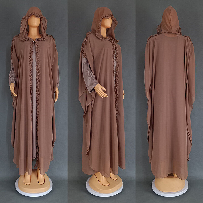 African Clothes Hooded Shawl Extended Paragraph Cloak Muslim Women Dress Coat Sets  Turkish Cardigan Robe Islam Clothing