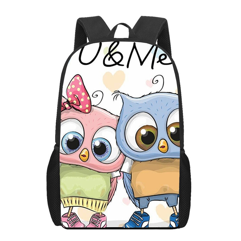 Cartoon couple cute owls 3D Printing Children School Bags Kids Backpack For Girls Boys Student Book Bags Schoolbags