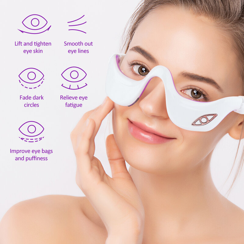 Dispositivo de belleza ocular EMS, masajeador de ojos con luz roja, vibración sónica para la piel del ojo, antienvejecimiento, estiramiento facial, compresa caliente, elimina las ojeras