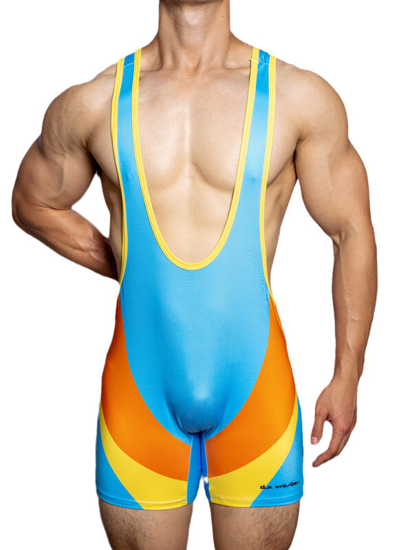 Macacão colorblocking estampado masculino, shorts boxer moda poliéster fino, sexy esportes montando músculo wrestling