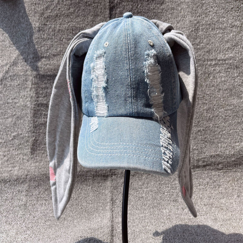 Kpop indywidualna długa czapka z daszkiem królik kapelusz kowbojski moda dżinsowa czapka czapka hip-hopowa w stylu Y2k styl chłopięcy mężczyzn kobiet