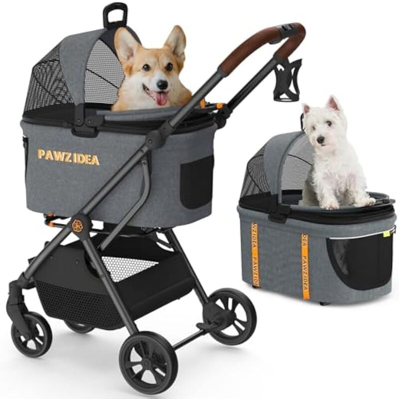 Pet Stroller 4 in 1 Car for Dogs Dog Strollers for Small/Medium Dogs With Detachable Carrier Easy Lock Canopy Cozy House Trolley