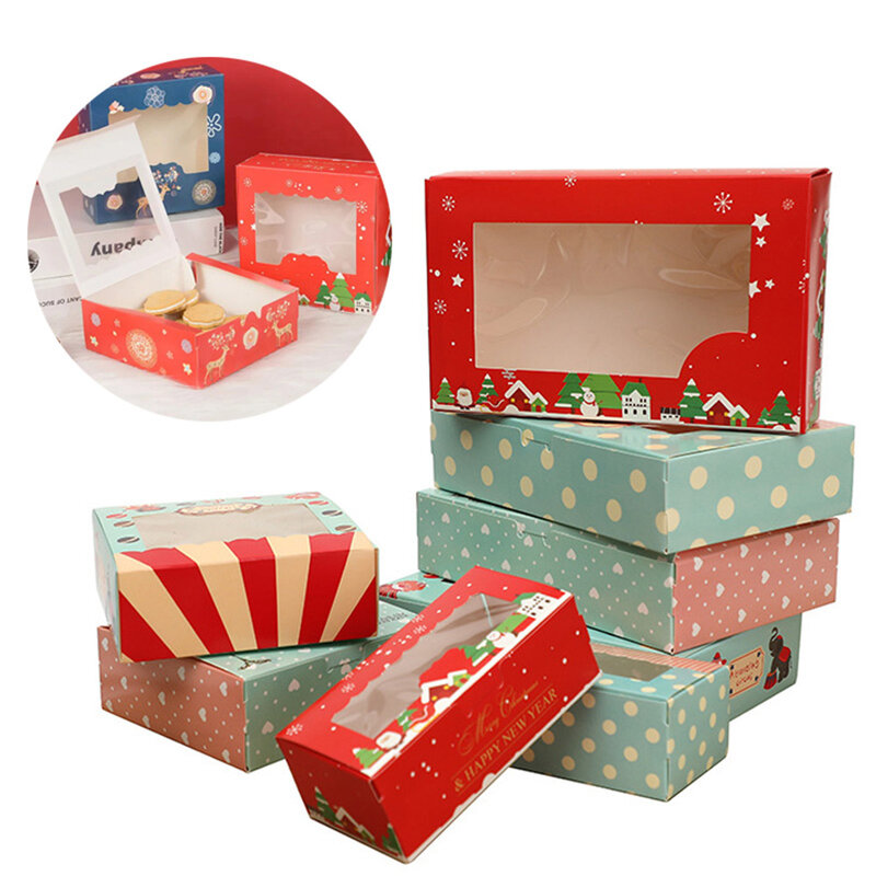 1Pc Christmas Cookie Box Window Cake Box Candy Chocolate Biscuit Packaging Boxes Xmas Gift Wrapping New Year Party Treat Box