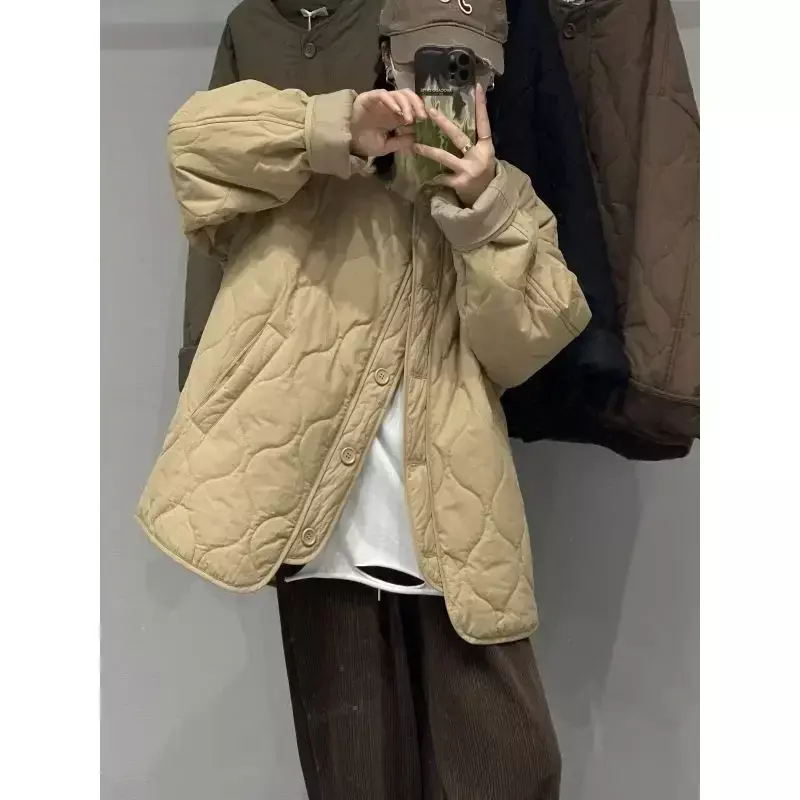 Винтажная зимняя стеганая куртка Deeptown, женская модная уличная одежда большого размера в Корейском стиле, теплая Легкая стеганая куртка, повседневная верхняя одежда