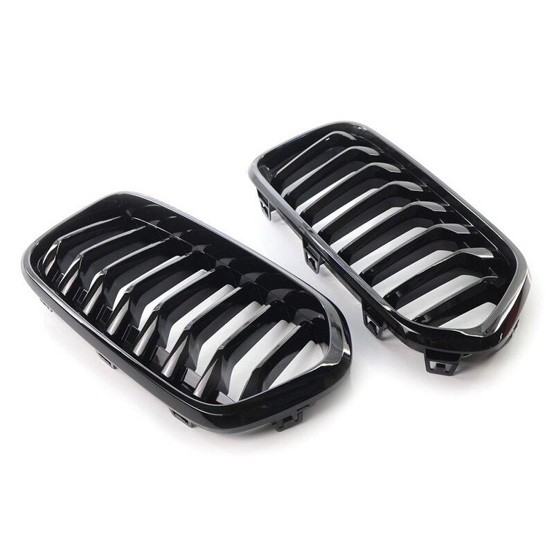1Pair Glossy Black Car Front Bumper Grille Kidney Grill Single Slat For BMW X2 Series F39 2018 2019 2020 2021 ABS Plastic