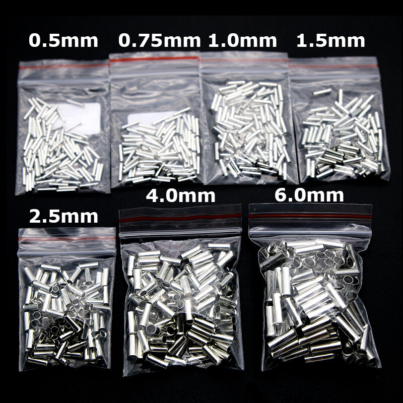 600Pcs Tin-coated Copper Uninsulated Crimp Terminal 0.5mm2-6.0mm2 Bootlace Ferrules Cord End Electrical Wire Cable Connector