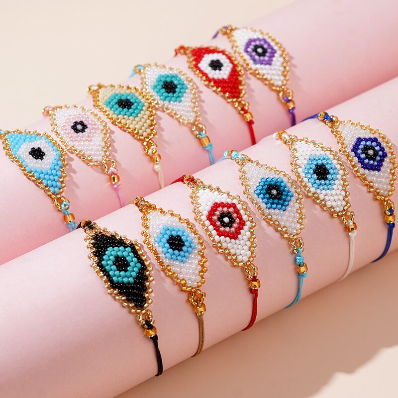 Braccialetto di perline di riso originalità occhio del diavolo Design lavorato a mano braccialetto di perline semplice moda regolabile della boemia