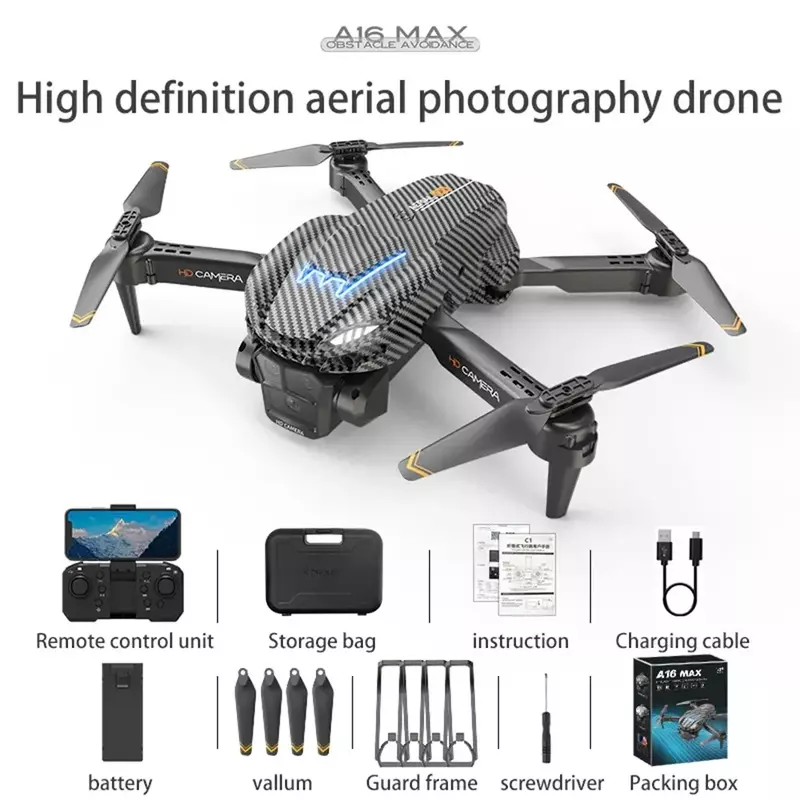 A16 Max Optical Flow three Camera Carbon Fibre UAV Four Axis Aircraft BrushlessMotor 360° Obstacle Avoidance Drone GPS Smart Fly