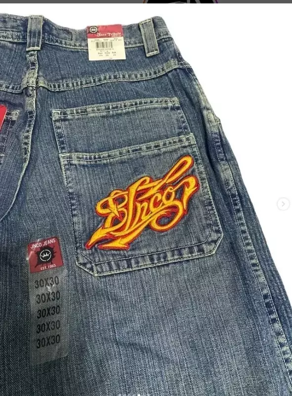 JNCO-Jeans Hip Hop bordada letra para homens e mulheres, harajuku, vintage, largas, calças de skate, cintura alta, calças largas, góticas, Y2K