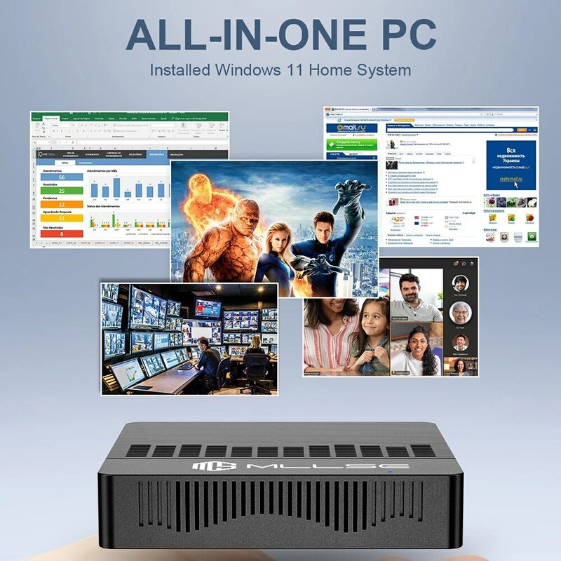 MLLSE-Mini PC M2 Air Intel Lago Gemini N4000, Windows 11, 6GB de RAM, 128GB ROM, Dual-Band, Wi-Fi, Bluetooth, USB