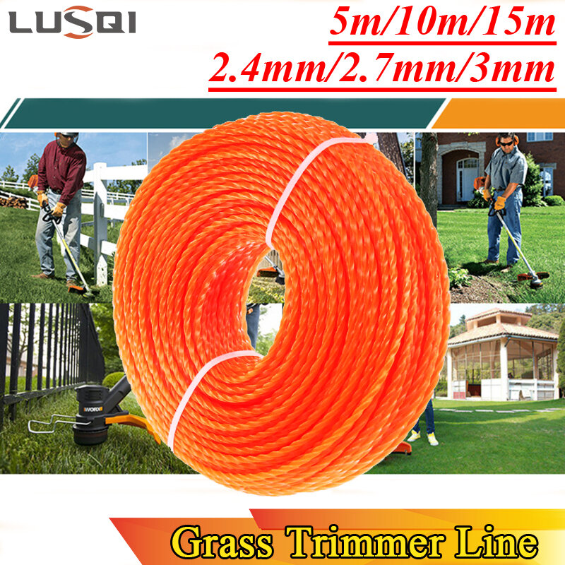 Lusqi-ナイロングラスシェーマーライン,スパイラルブラシカッター,芝刈り機,ヘッドアクセサリー,5m, 10m, 15m x 2.4mm, 2.7mm, 3mm, 3.5mm 4mm