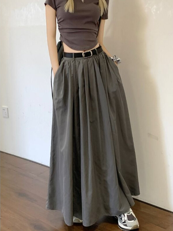 Designer Y2K Skirt Women Vintage Streetwear Side Striped Parachute Cargo Skirts Casual Loose Drawstring Aesthetics Skirt 2023