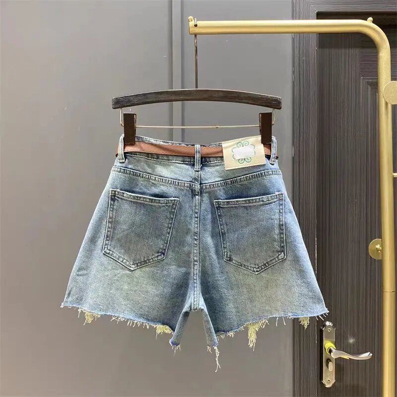 Celana jeans wanita ukuran besar mode wanita celana Jean sulaman ritsleting wanita celana panjang Denim wanita seksi klub pakaian celana pendek musim panas 2024