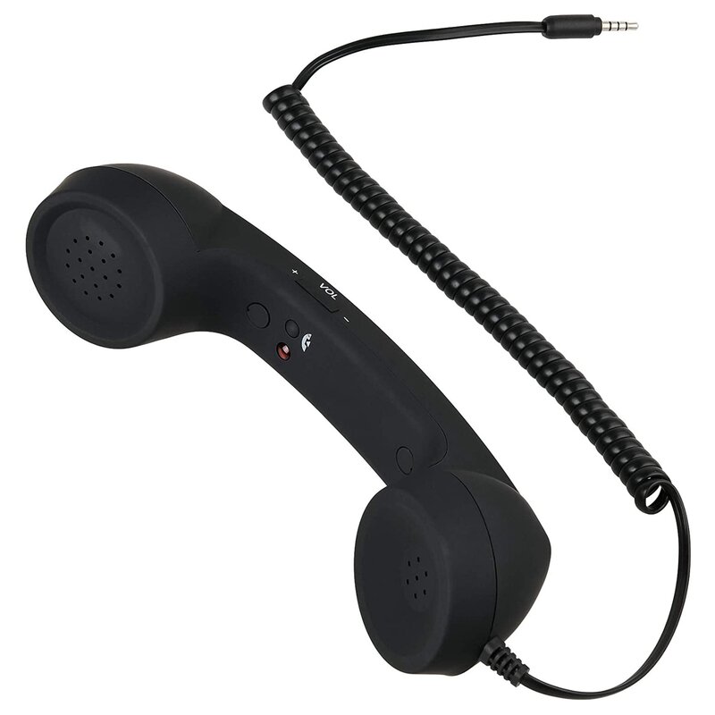 สายโทรศัพท์แบบย้อนยุคโบราณเครื่องตอบรับโทรศัพท์ไมโครโฟนสำหรับสมาร์ทโฟนช่องเสียบ3.5มม. (สีดำ)