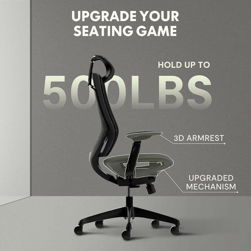 FLEXISPOT 업그레이드 OC6 500LBS 크고 높은 사무실 의자, 튼튼한 3D 팔걸이 메쉬, 인체 공학적 홈 오피스 의자