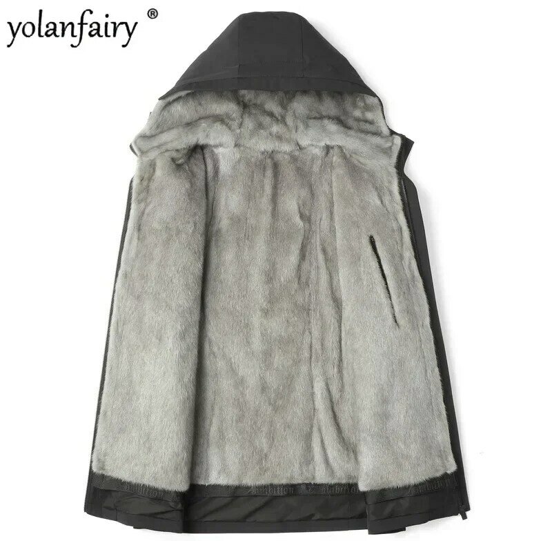 Abrigo de piel de visón Real para hombre, parka con capucha, chaqueta de invierno, ropa informal de negocios