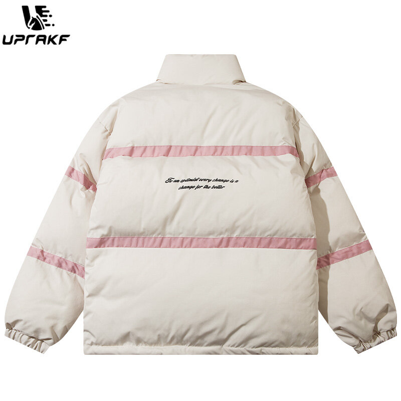 UPRAKF-Jaqueta Puffer manga comprida, casaco solto, roupas de conforto, Harajuku Parkas, grosso e quente, Outwear chique, inverno
