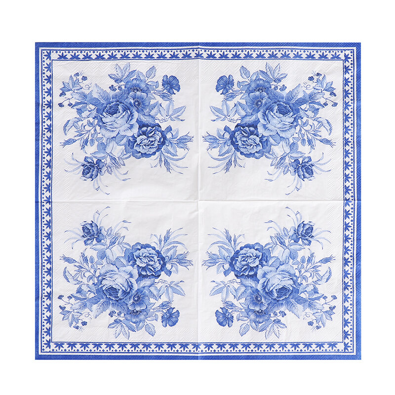 중국 컬러풀 블루 프린트 종이 냅킨, 웨딩 종이, 나비 본 바트 종이, 2 겹, 10 개, 20 개/팩, 33x33cm