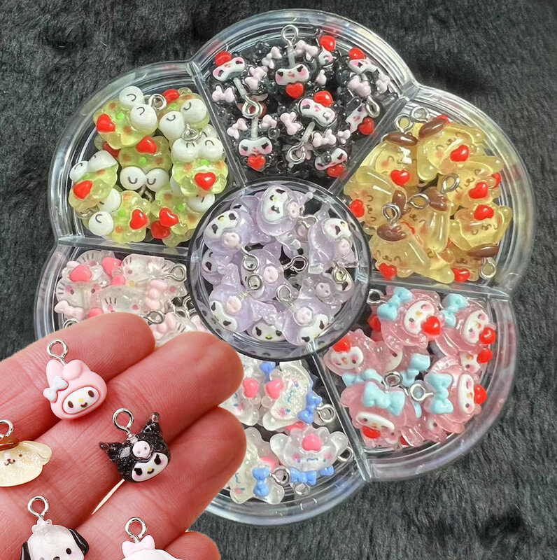 Mnini Sanrioed kartun Kuromi Hello Kitty anting gelang kalung membuat perhiasan DIY liontin gantungan kunci aksesoris