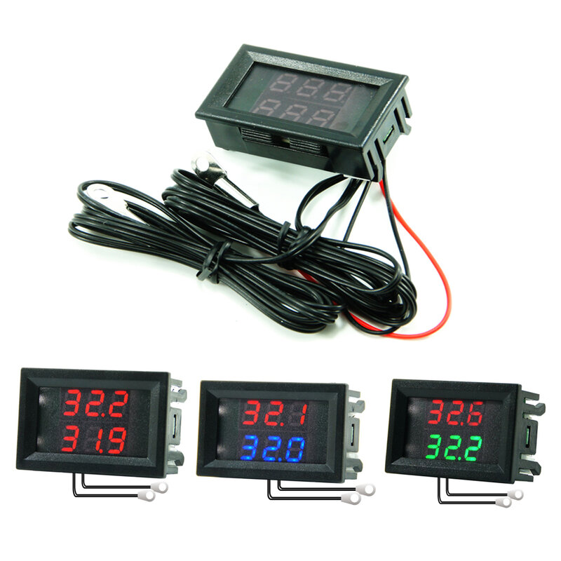 Mini Dual Display Digital Thermometer W/ Dual NTC Waterproof Metal Probe Temperature Sensor Tester for Car Room Indoor 4V-28V