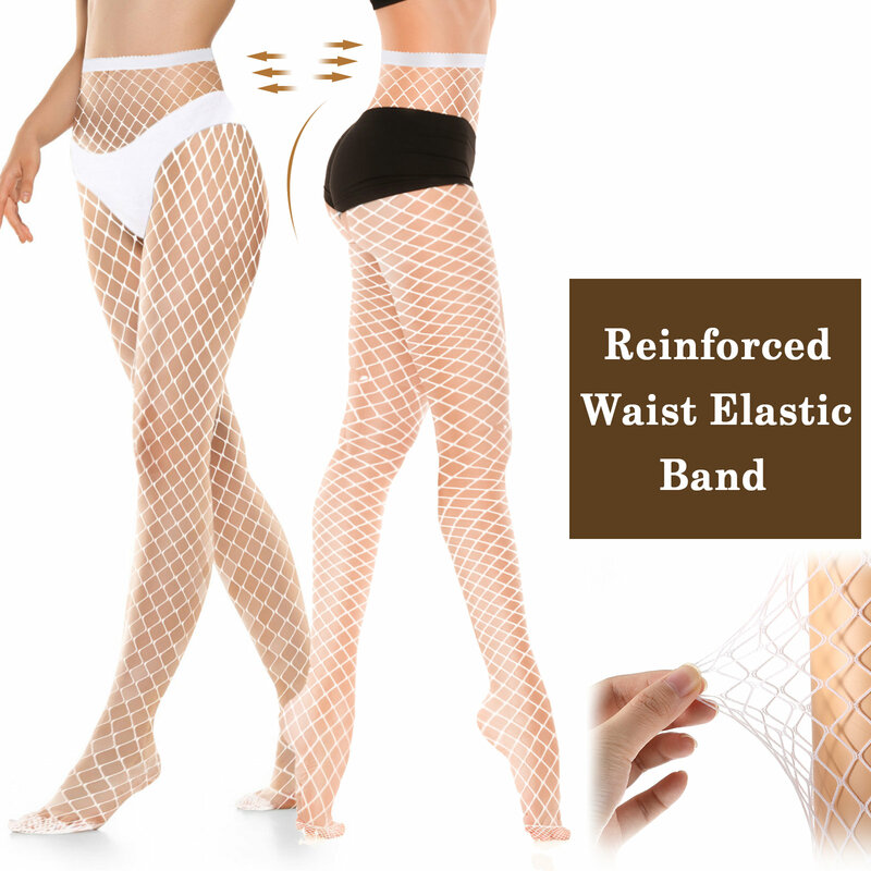 Breathable Hollow-out Fishnet Stockings Good Elasticity Knee Socks Fashionable High Socks Silk Stocking for Club  White