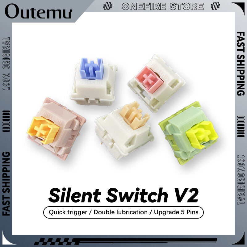 Outemu-مفتاح خوخ صامت V2 ، ترقية ليمون V2 ، لوحة مفاتيح ميكانيكية ، خطي اللمس ، مزين ، 5 دبابيس ، قابلة للتبديل الساخن