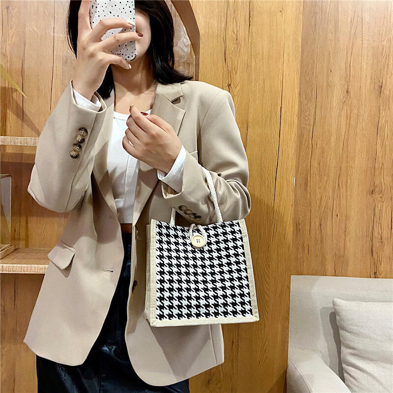 Mini bolsa tecida listrada para mulheres, Bento casual minimalista e versátil, nova, outono