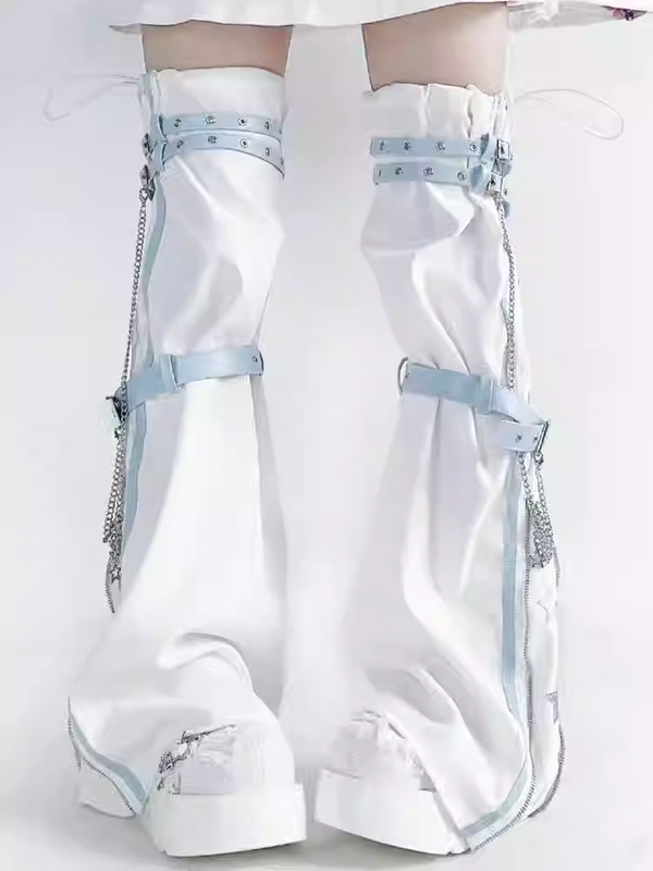 Calcetines tobilleros de estilo japonés para mujer, cubrepiernas de estilo Y2K, Kawaii, con cadena de empalme a rayas, Punk, Lolita, Rock, 2024