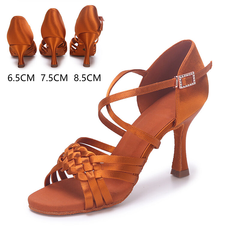 Sepatu dansa Latin wanita, Kasut pantofel profesional untuk pesta Salsa 6.5/7.5/8.5CM