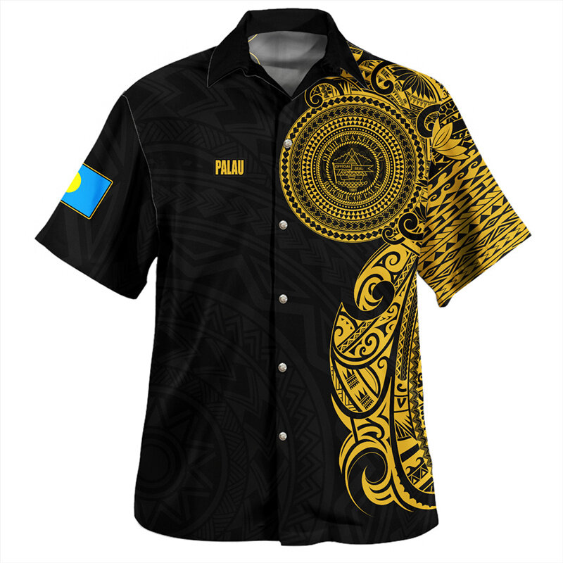 Camisas de impressão da bandeira nacional 3D, emblema da República de Palau, brasão, camisas curtas gráficas, blusas vintage, novas, verão