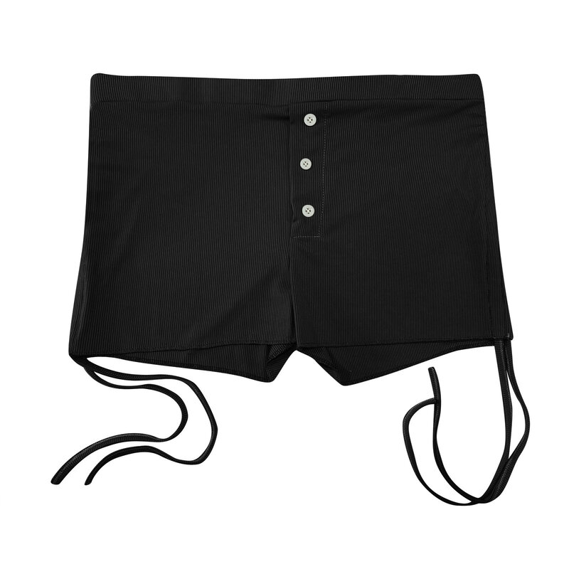 Pantalones cortos deportivos de cintura alta para mujer, Shorts informales con cordón lateral y botones, Color sólido, adelgazantes, novedad de 2024