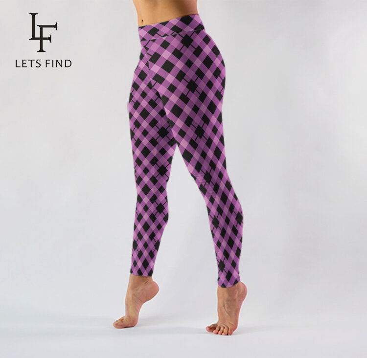 LETSFIND 2019 New Hot Sale Print Leggings  Plaid Printing Fashion Women High Waist Sexy Women Leggings