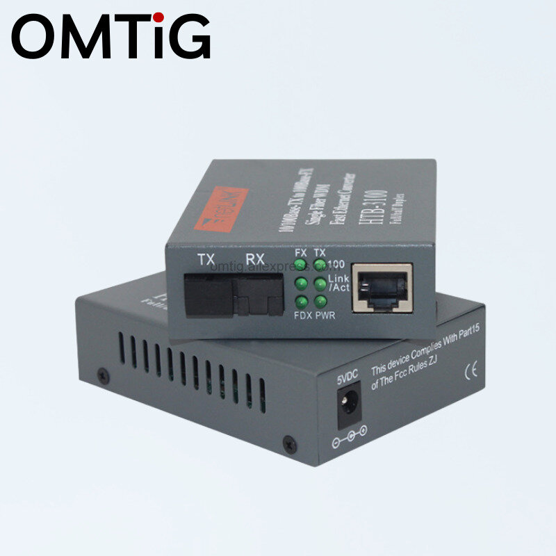 โรงงานราคา Media Converter HTB-3100ไฟเบอร์ Single Mode SC พอร์ต25KM ภายนอกแหล่งจ่ายไฟ10/100M