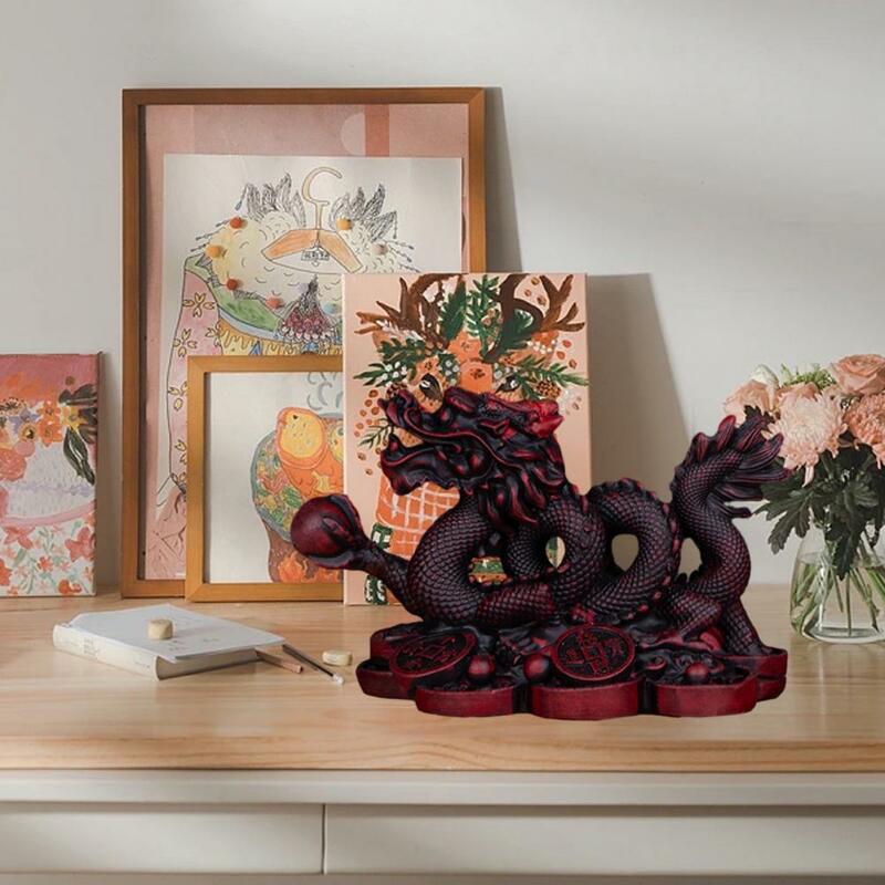 Patung Naga Resin, patung kemakmuran kekayaan naga Cina, kekayaan, patung naga Feng Shui, dekorasi rumah kantor