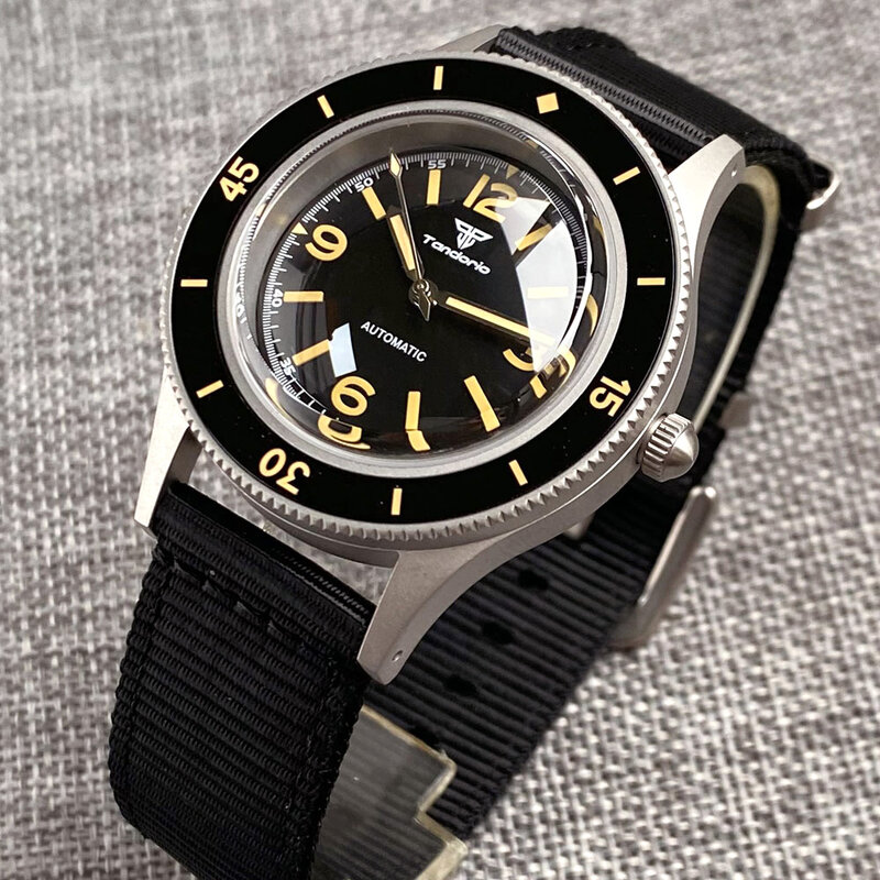 20bar jam tangan mekanis untuk pria, arloji kubah kaca safir S NH35 PT5000, casing pasir tangan oranye tahan air 50-atletik 3 jam renang