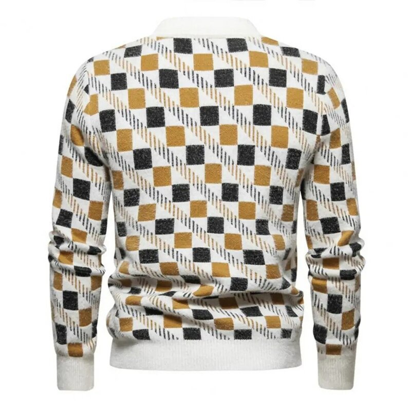 Suéter de cuello redondo con estampado geométrico para hombre, Jersey cálido de felpa, ropa informal de negocios, manga larga