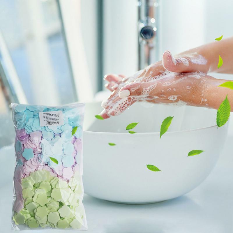 Kertas sabun sekali pakai portabel, 1000 buah lembar sabun kering bentuk bunga, kertas sabun cuci tangan untuk rumah bepergian luar ruangan