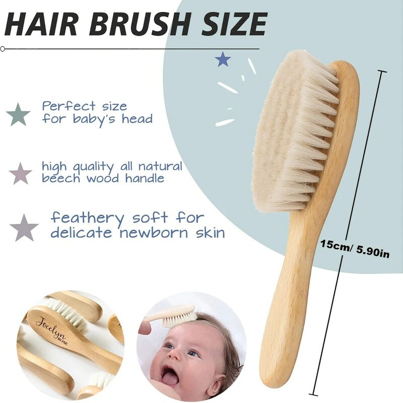 Escovas de cabelo personalizadas com nome animal personalizado, escova de cabelo infantil de madeira, ideal para o nascimento, batismo, aniversário, presentes do chuveiro do bebê