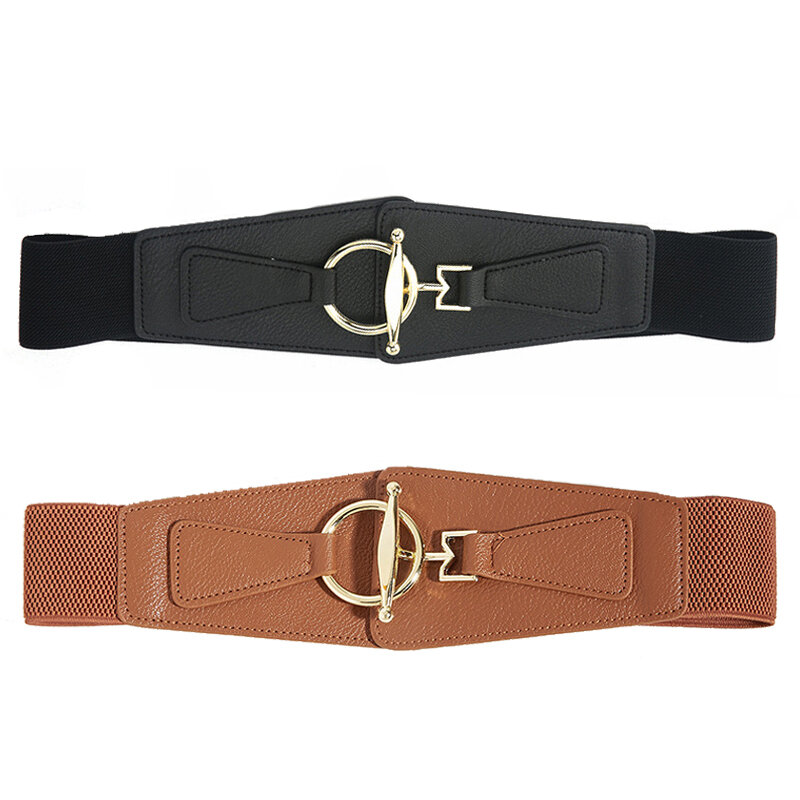 Cinturones de corsé ancho de moda para mujer, cinturón de cintura Vintage de cuero PU, hebilla de Metal ajustable, accesorios elásticos de cintura alta