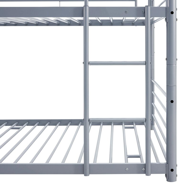 Full Metal Triple Bed with Built-in Ladder, Divided into Three Separate Beds,Gray