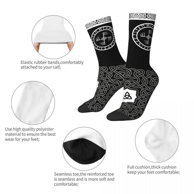 Ginfaxi – chaussette noire Hip Hop pour hommes, modèle amusant et sans couture, style Viking, Harajuku, imprimé, nouveauté, cadeau