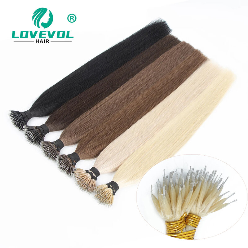 Lovevol Premium 100% Remy Hair Extensions 1G/trefoli Nano Ring Beads Thick Natural Smooth Remy Hair Full Head per capelli da salone