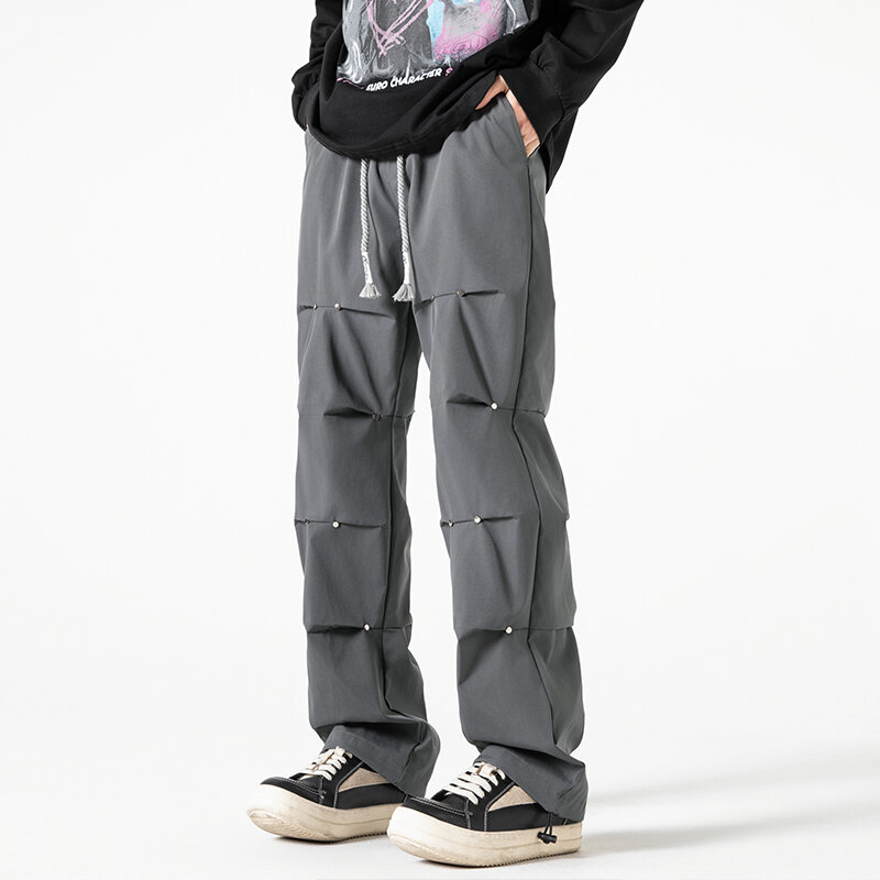 Wiosenne nowe koreańskie męskie spodnie Cargo męskie proste spodnie dresowe męskie jednolity kolor główna ulica spodnie do joggingu mężczyzn Streetwear