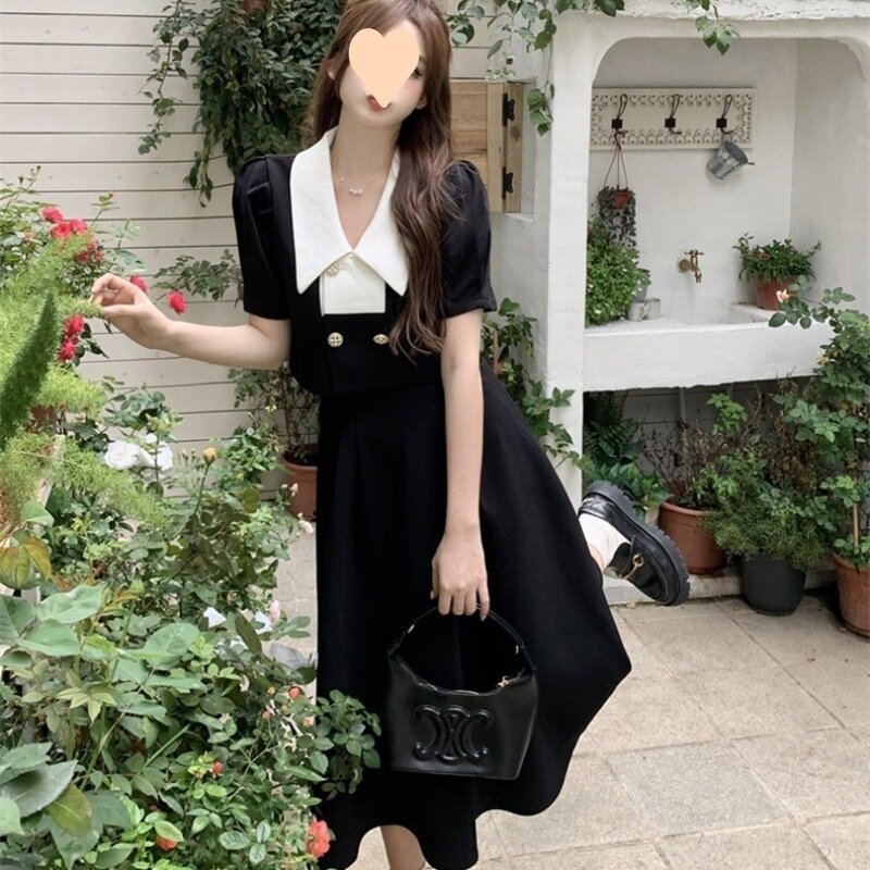 2024 jesień elegancki zestaw 2 sukienka damski szczupły Vintage impreza biurowa pani koreański garnitur z długim rękawem krótkie bluzki Casual spódnica trzy czwarte