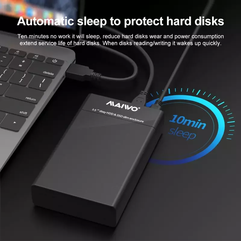 MAIWO 듀얼 베이 외장 HDD SSD 케이스, 2.5 인치 어레이 하드 드라이브 인클로저, USB 3.0 SATA HDD 케이스용, 4 RAID 인클로저, 2.5 인치