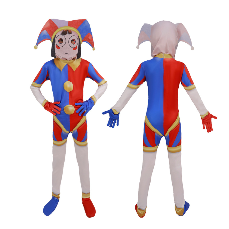 Удивительный цифровой цирковой костюм Pomni, костюм для косплея, Униформа, комбинезон, шапка, боди, костюм человека для взрослых и детей, мультяшный костюм
