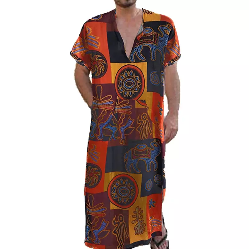Bata estampada de manga corta para hombre, ropa informal de verano, estilo musulmán, Dubái