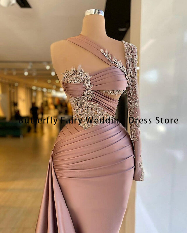 Luxus Frauen Abendkleider eine Schulter Perlen 3D Spitze Ballkleider Mode neue Berühmtheit formale Strand party Vestidos de Noche